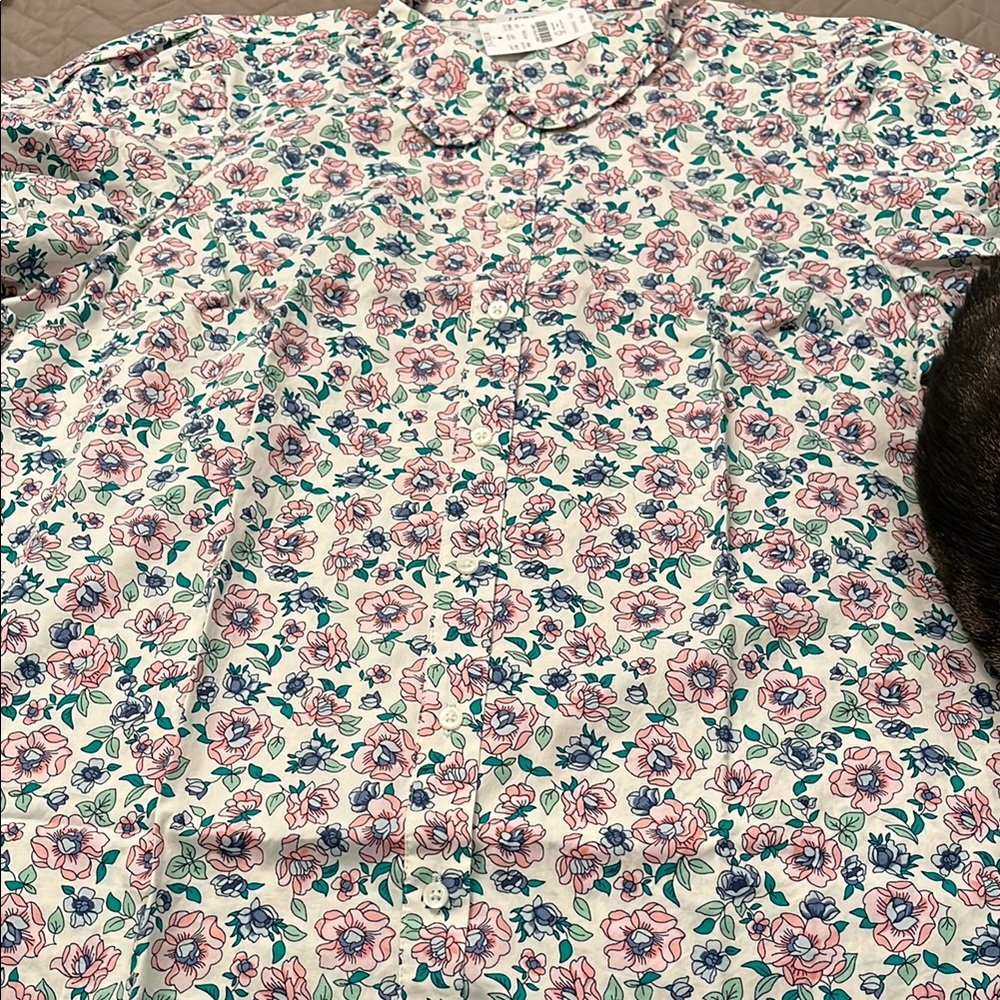 J. Crew Floral Puff-Sleeve Ruffle-Collar Top/NWT/L - Picture 5 of 10